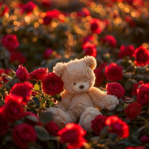 Stockcake teddy among roses 1750083563