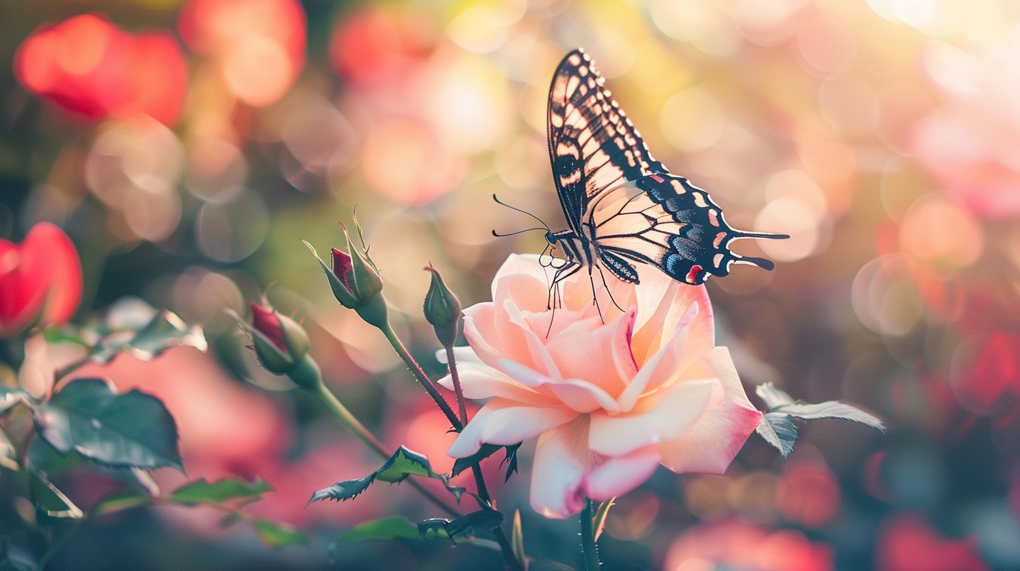 Stockcake butterfly on rose 1758038544